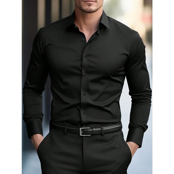 2025 Men's Shirt Brand New Solid Color Long Sleeve Smart Casual Four Season Elastic Male Business Shirts