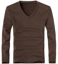 2025 Elastic Mens T-Shirt V-Neck Long Sleeve Men T Shirt For Male T-Shirts Man Clothing TShirt Brand New Solid Color Tops Tee