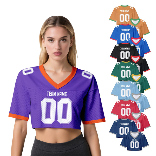 Custom American Football Jersey Crop Top for Women & Girls Plain Sporty Cropped Shirt Personalized Name Number Jerseys Fans G