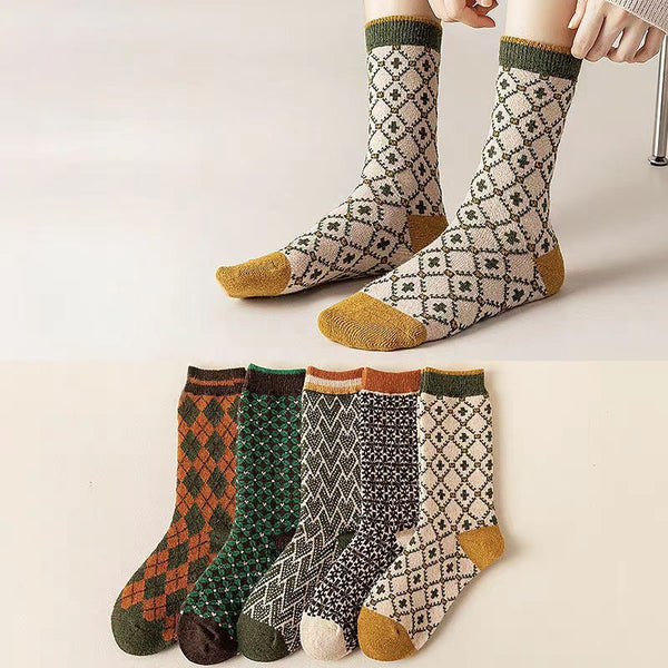 Women's Mid-calf Pure Cotton Warm Double-knit Retro Ripple Socks Autumn Stack Socks