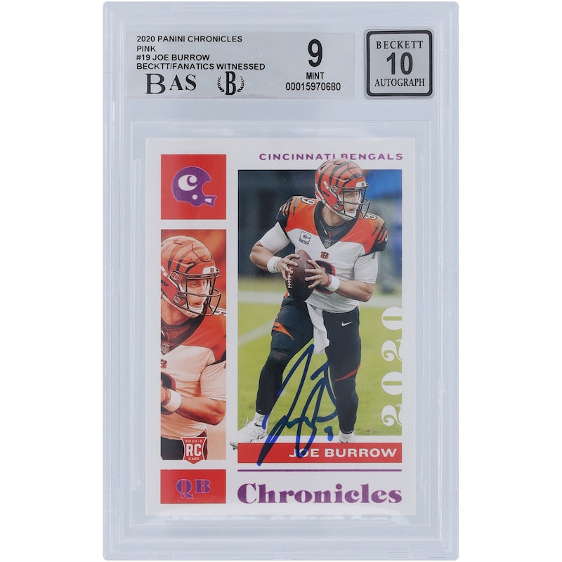 Joe Burrow Cincinnati Bengals Autographed 2020 Panini Chronicles Pink #19 Beckett Fanatics Witnessed Authenticated 9/10 Rookie Card - 9,9,9,9.5 Subgrades