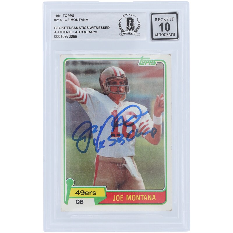 Joe Montana San Francisco 49ers Autographed 1980 Topps Series 1 #216 Beckett Fanatics Witnessed Authenticated 10 Rookie Card with "4X SB Champ" Inscription