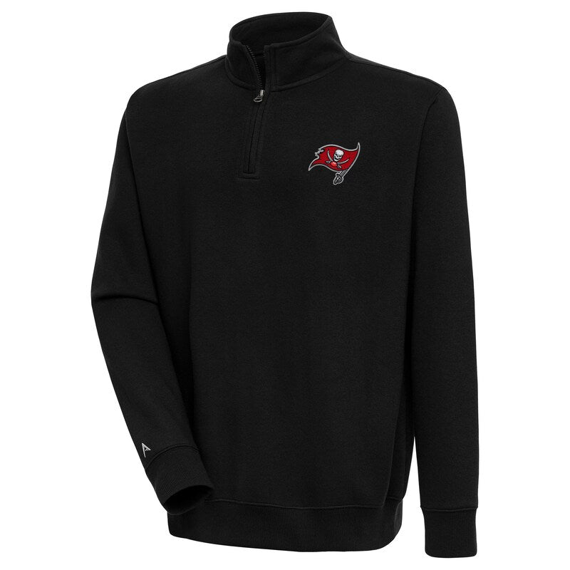 Men's Antigua  Black Tampa Bay Buccaneers Victory Quarter-Zip Pullover Top