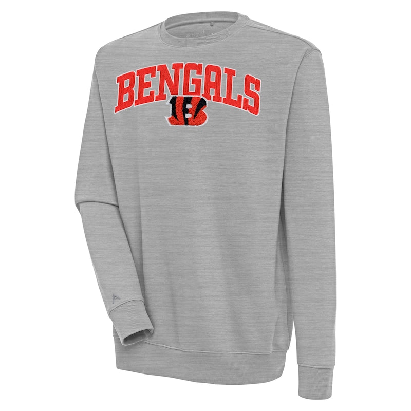 Men's Antigua  Heather Gray Cincinnati Bengals Victory Chenille Pullover Sweatshirt