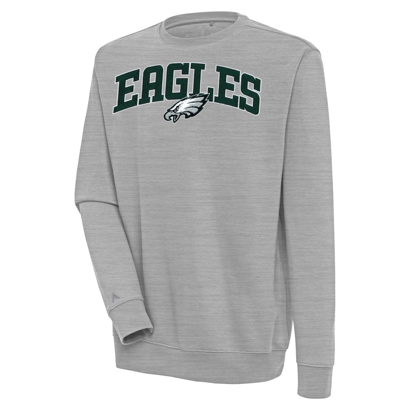 Men's Antigua  Heather Gray Philadelphia Eagles Victory Chenille Pullover Sweatshirt