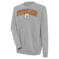 Men's Antigua  Heather Gray Pittsburgh Steelers Victory Chenille Pullover Sweatshirt