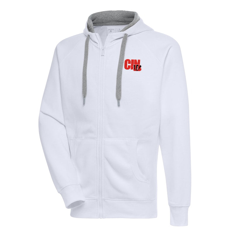 Men's Antigua  White Cincinnati Bengals Victory Full-Zip Hoodie