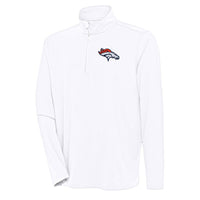 Men's Antigua  White Denver Broncos Hunk Quarter-Zip Pullover Top