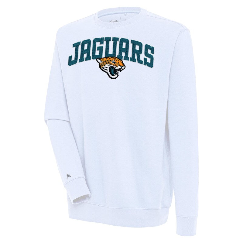 Men's Antigua  White Jacksonville Jaguars Victory Chenille Pullover Sweatshirt