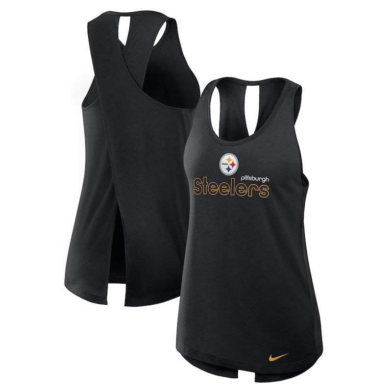 Women's Nike Black Pittsburgh Steelers  Open-Back Crisscross Dri-FIT Tank Top